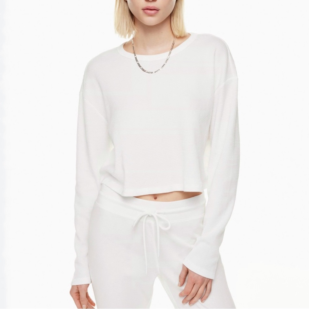 Aritzia‎ Sunday Best White Baby Waffle Crop Top Long Sleeve Size Small